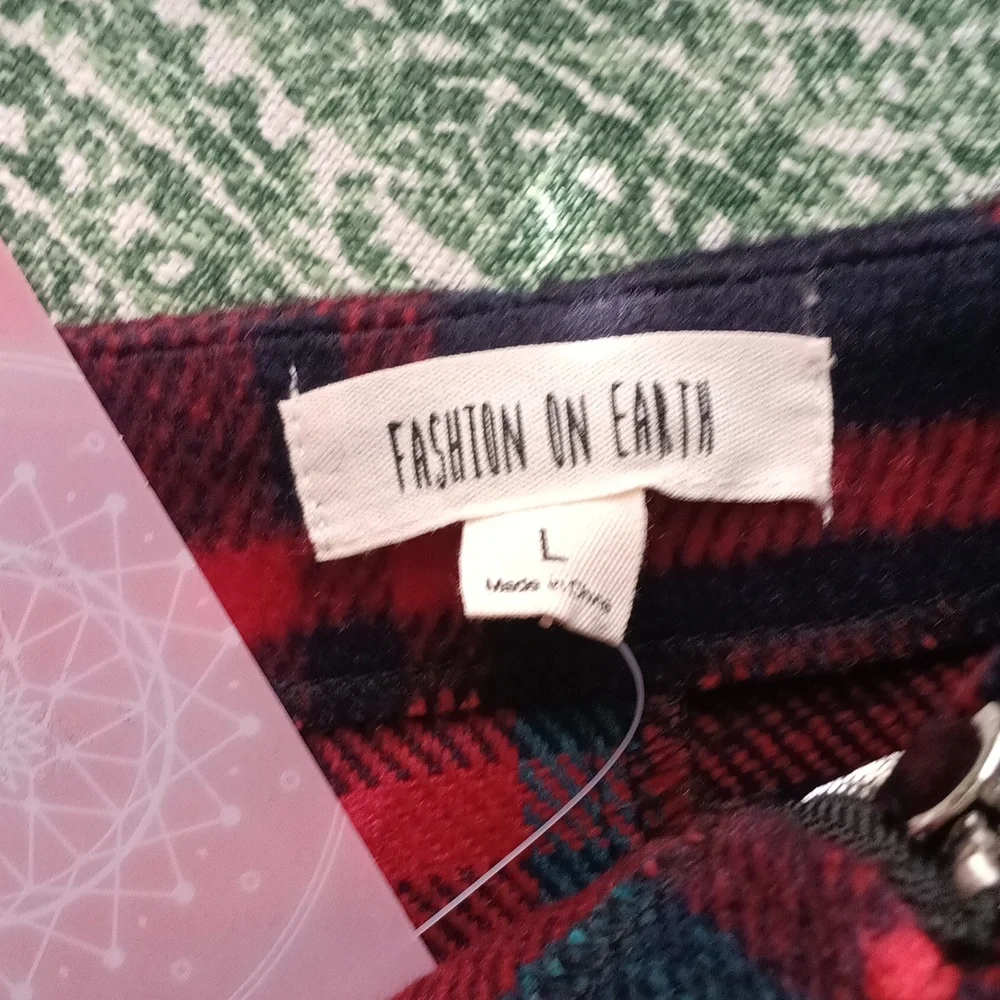 Fashion On Earth Womens Red, Black, Teal Plaid Mini Skirt sz L
